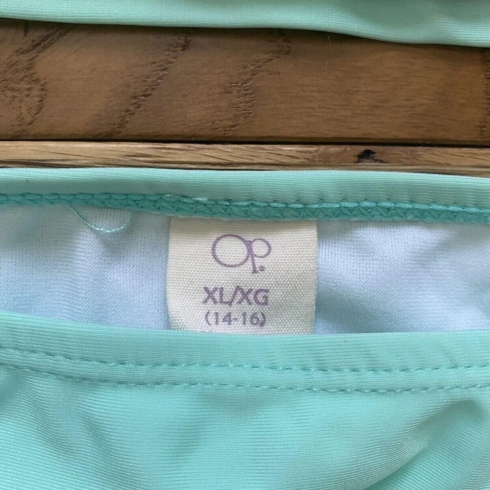 OP Ocean Pacific Mint & Multi-Color Mesh Hawaiian Tankini Swim Top And Bottoms X